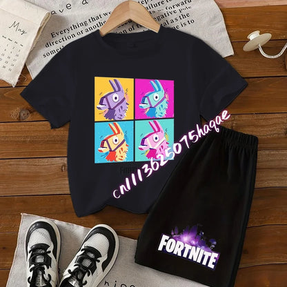Fortnite T-shirt and Shorts for Boys and Girls Tee Pants Set Summer 2pcs Children Clothing Tops T-shirts Fortnite Print Tees Gift