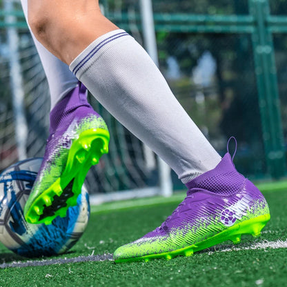 Uomo Donna Scarpe da calcio alte Antiscivolo Sneakers da calcio Traspiranti Scarpe da allenamento per futsal Scarpe da calcio da esterno su erba con tacchetti alla caviglia