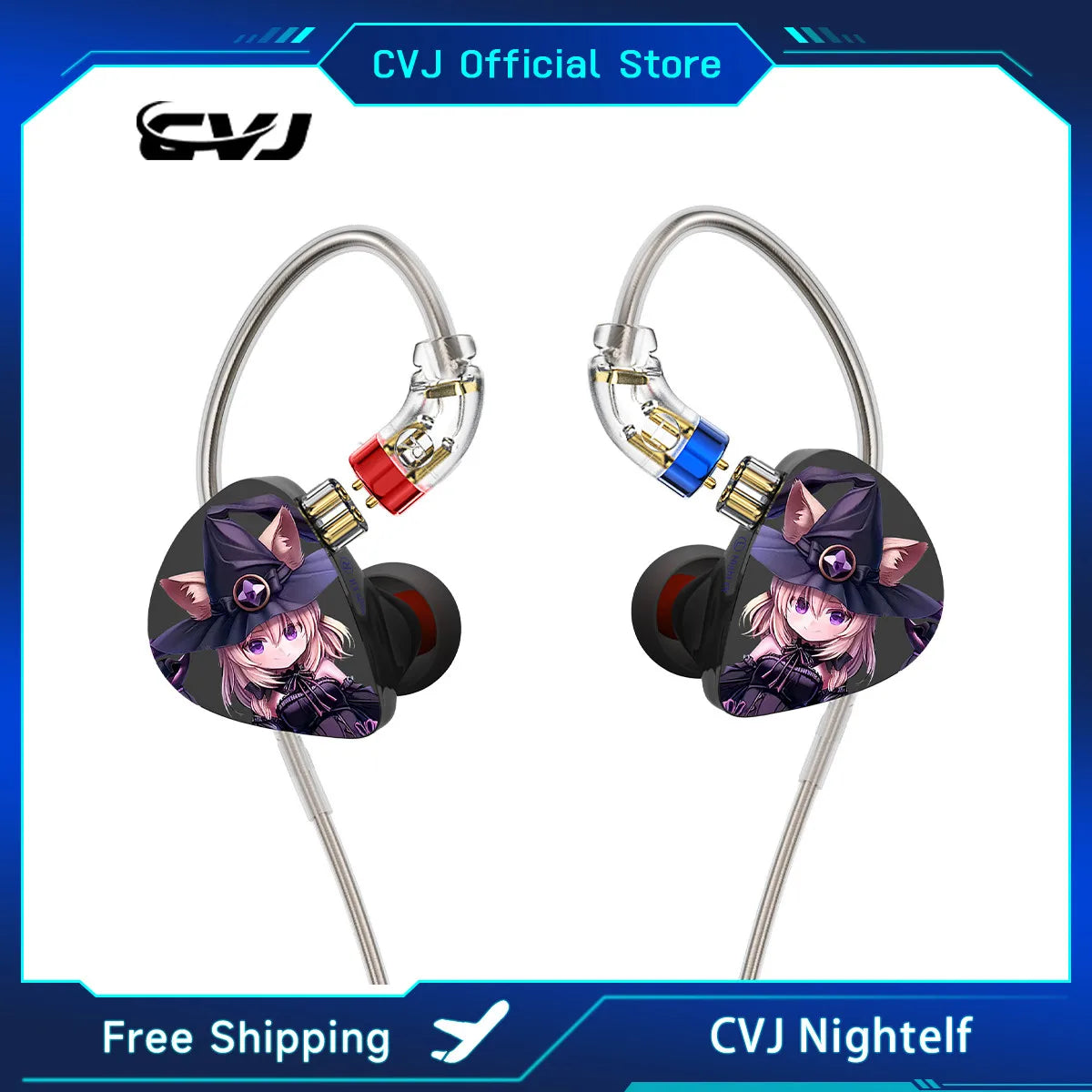 CVJ Night Elf In-Ear Wired Earphones – Dual-Channel 3.5mm HiFi Metal Earbuds with Silver-Plated Cable, High Sensitivity Bass Sound Earhook Headphones