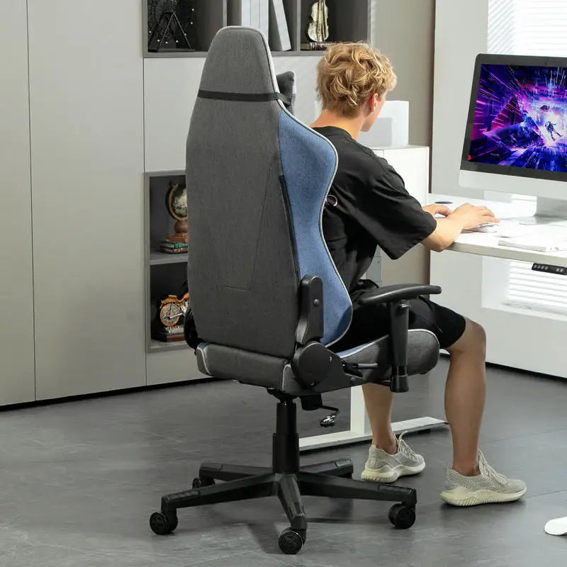 Gaming Chair Reclining 150 ° with Rocking Function, in Linen Effect Fabric, 66X53X128-138 Cm, Gray