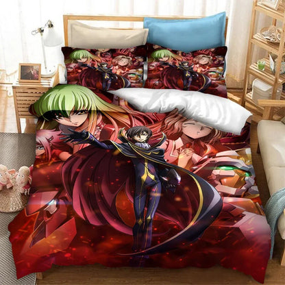 Moderigtigt 3D-printet Anime Code Geass-dynebetræk, 2/3 dele sengesæt, Double Twin Full Queen King, sengetøj til voksne og børn, quiltbetræk