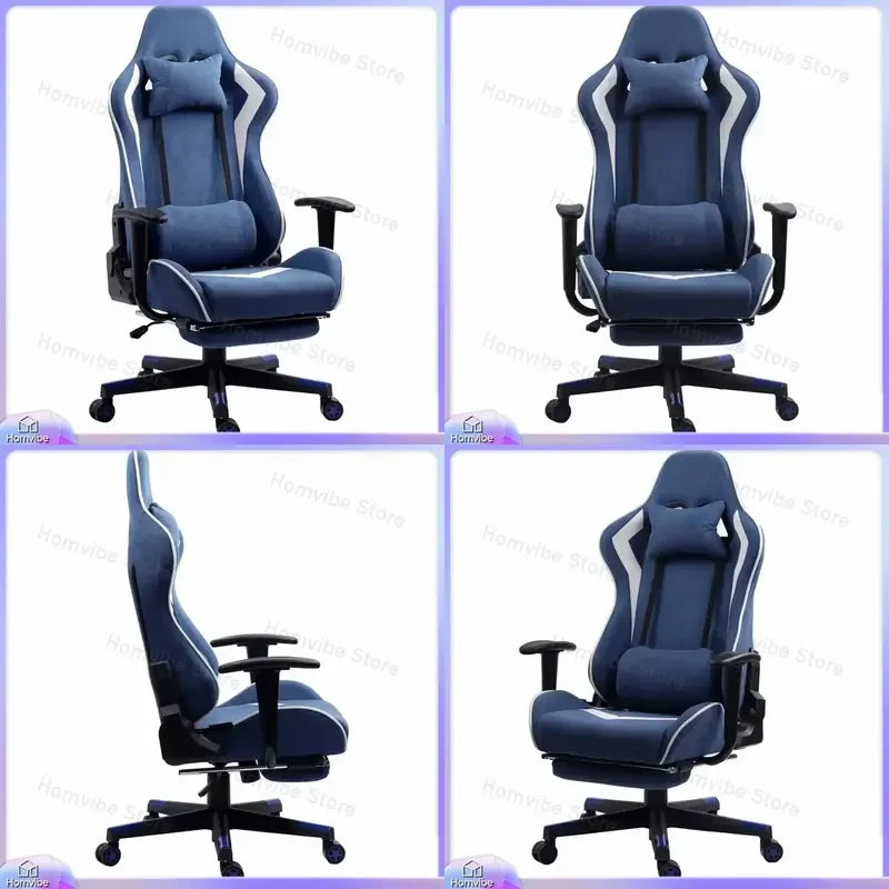 Chaise de jeu noire robuste, inclinable à 180 degrés, chaise de bureau ergonomique avec fonction de massage, accoudoirs 2D réglables, tissu