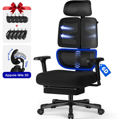 AUTHMIC Premium Ergonomic Office Chair with 6D Adjustable Armrests, 3D Headrest, 3-Zone Backrest, 200kg Capacity, Reclining 90°-160°