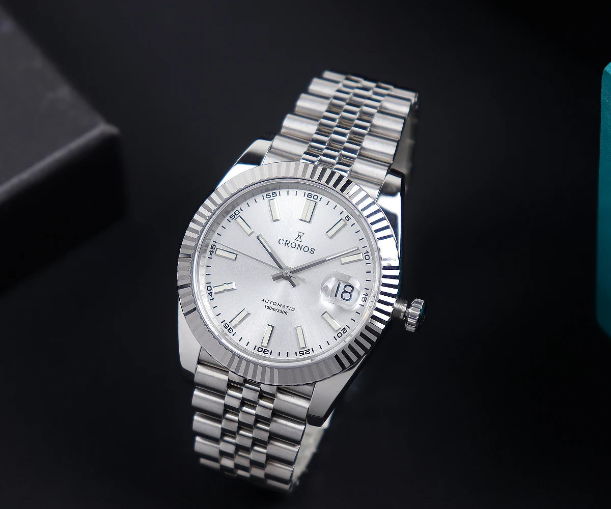 Cronos DateJ Luxury Men Watch Stainless Steel 5 Links Bracelet PT5000 Miyot 9015 100m Water Resistant Sapphire L6046M