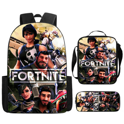 Cute Cartoon 3pcs Set School Backpack with Lunch Bag and Pencil Case, Large Anime Fortnite Kids School Bags for Boys and Girls