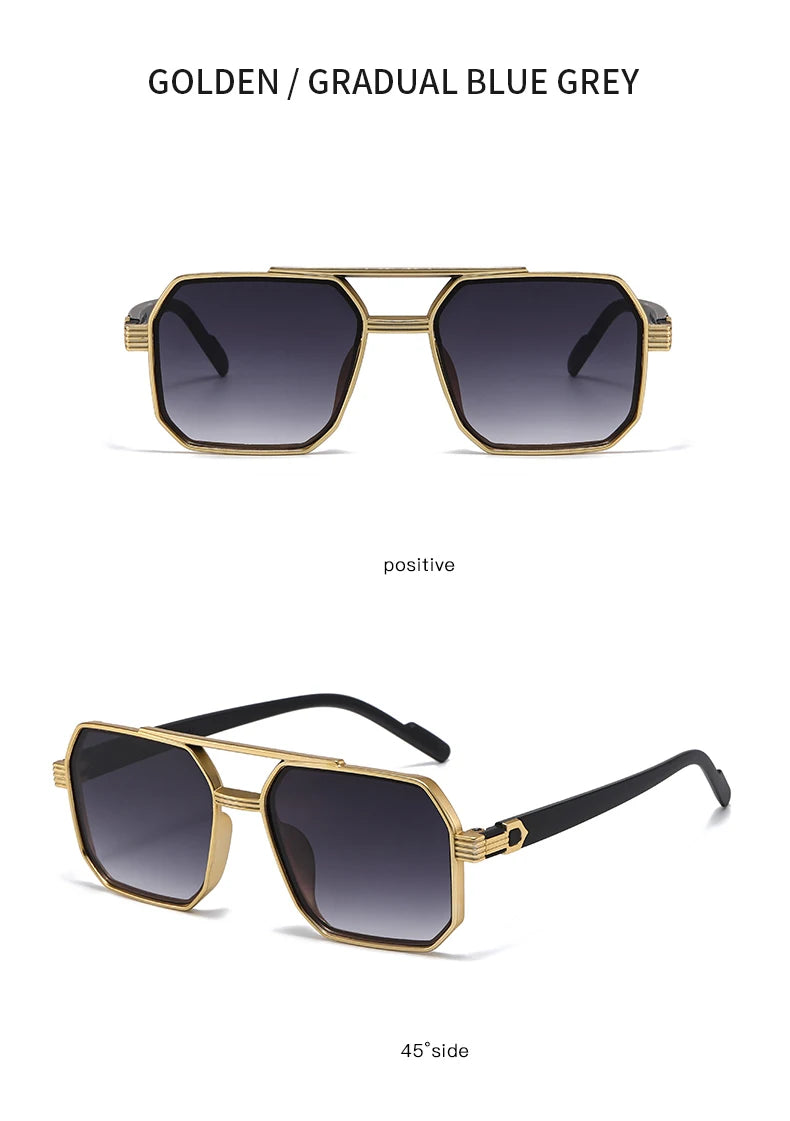 2pcs Trendy Metal Polygonal Pilot Women Sunglasses Luxury Double Beam Men Sunglass Outdoor Driving Shade Sunglasses Unisex UV400