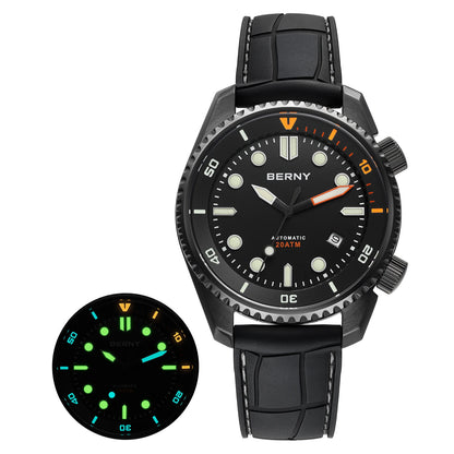 BERNY Diver Automatic Watches Men's Luxury Sapphire 316L Stainless Steel Mechanical Watch 42MM 200M Waterproof Diving Men Watch