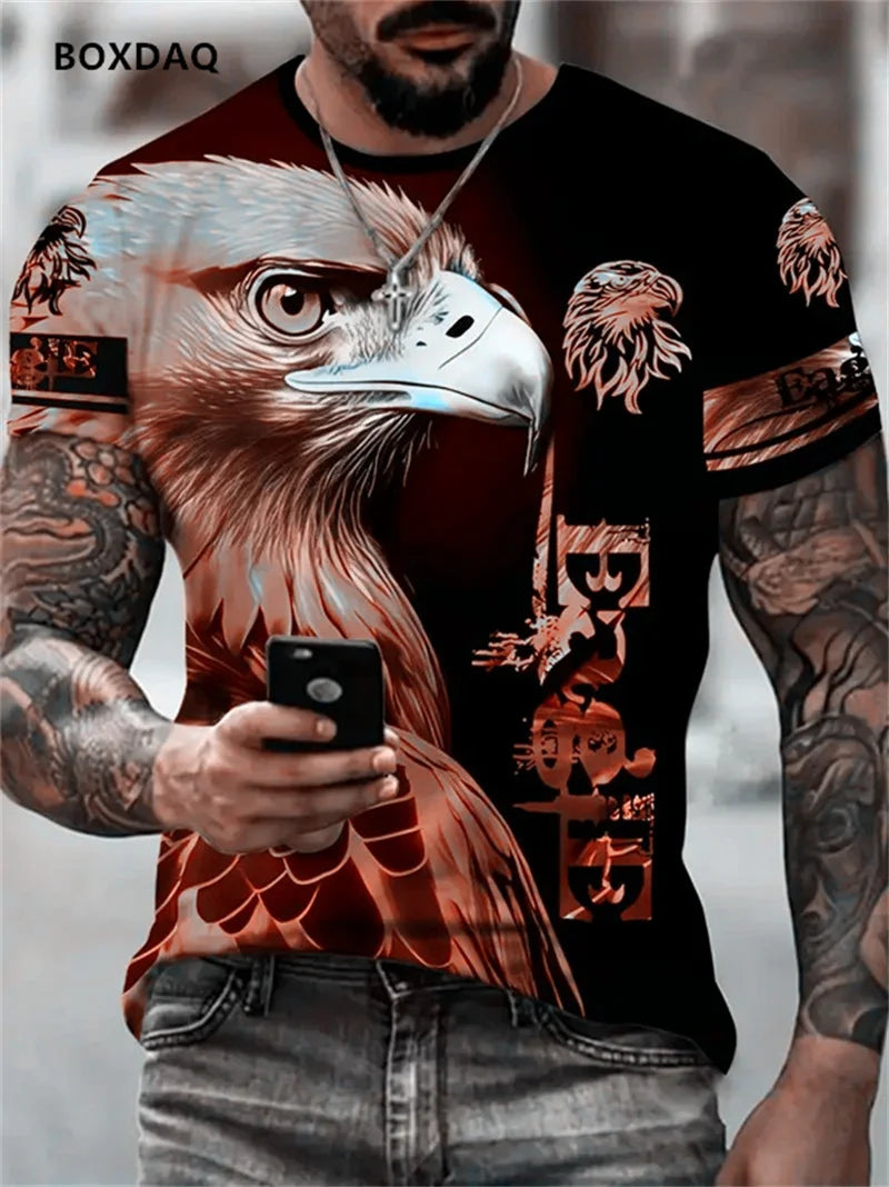 Moška majica Fashion Eagle, ohlapen kroj, okrogel ovratnik, ležeren zgornji del s kratkimi rokavi, 3D živalski potisk, ulična T-shirt majica, velika velikost 6XL, zračna majica