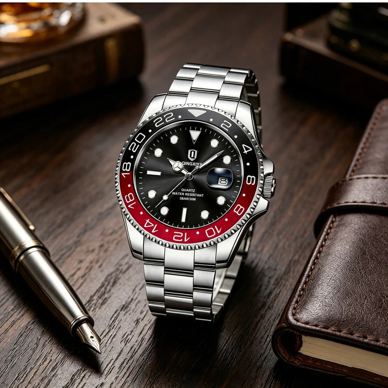 QINGXIYA Top Original Men Quartz Watches for Men Waterproof Calendar Stainless Steel Quartz Men Luxury Watch Luminous Wristwatch