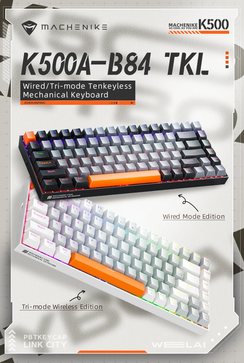 Machenike K500A-B84 Mechanical Keyboard 75% TKL Hot-Swappable Tri-Mode Wireless Gaming Keyboard RGB 84 Keys For PC Gamers Laptop