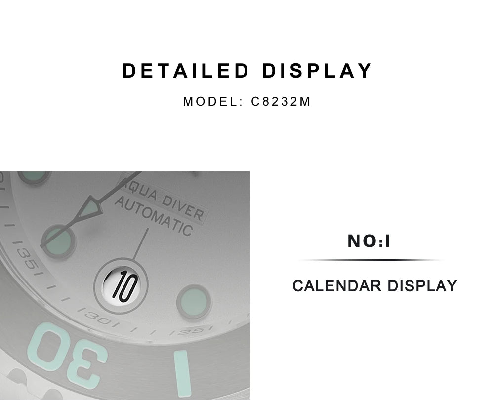 NEW 2026 CADISEN AQUA DIVER Brand Luxury Men Watches Automatic Watch Japan 8215 100M Waterproof Luminous Mechanical Wristwatch