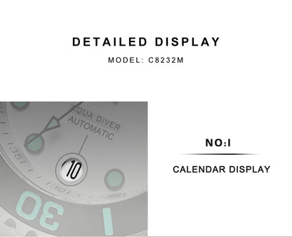 NEW 2026 CADISEN AQUA DIVER Brand Luxury Men Watches Automatic Watch Japan 8215 100M Waterproof Luminous Mechanical Wristwatch
