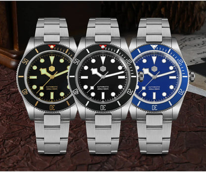 San Martin 40mm Retro Luxury Diver Watch NH35 Automatic Mechanical Watches for Men with Sapphire 200m Waterproof Luminous SN0008