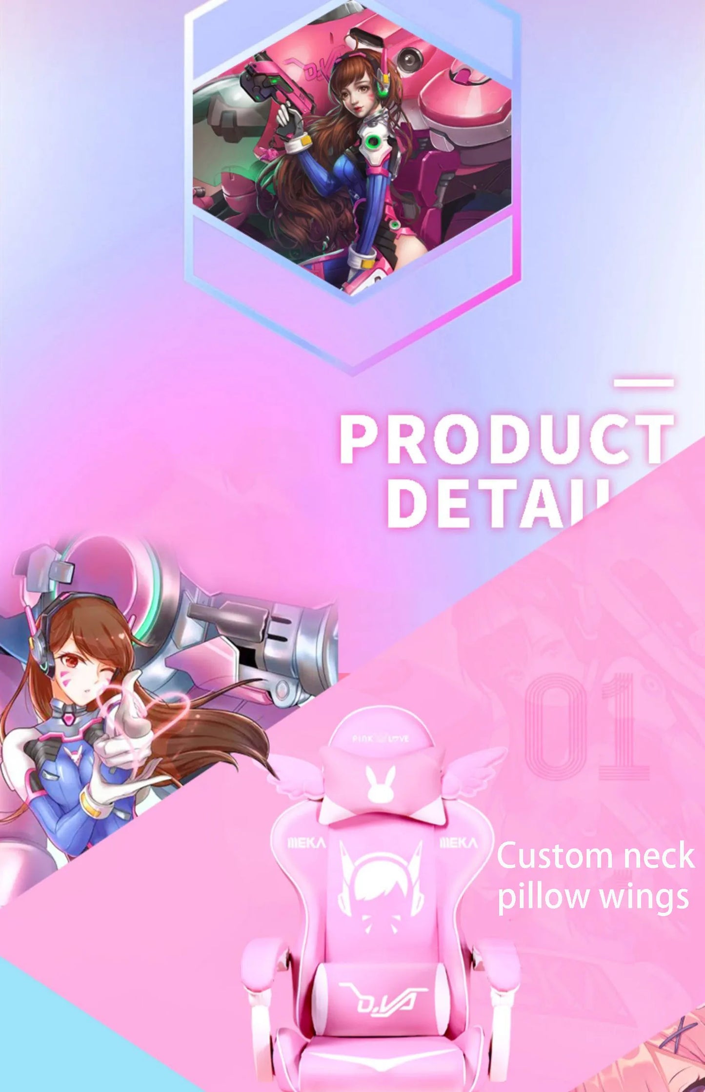 Pink Cartoon Electric Sound Gaming Chair, Rotating Office Chair with Adjustable Height, Latex Cushion, 360° Swivel Computer Chair for Home & Study