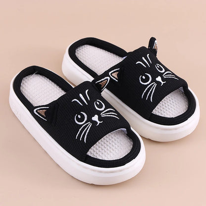 Claquettes plates en EVA pour femmes, motif chat de dessin animé, pour la maison, printemps-été, chaussures de créateur, sandales d'intérieur souples antidérapantes à bout ouvert pour filles