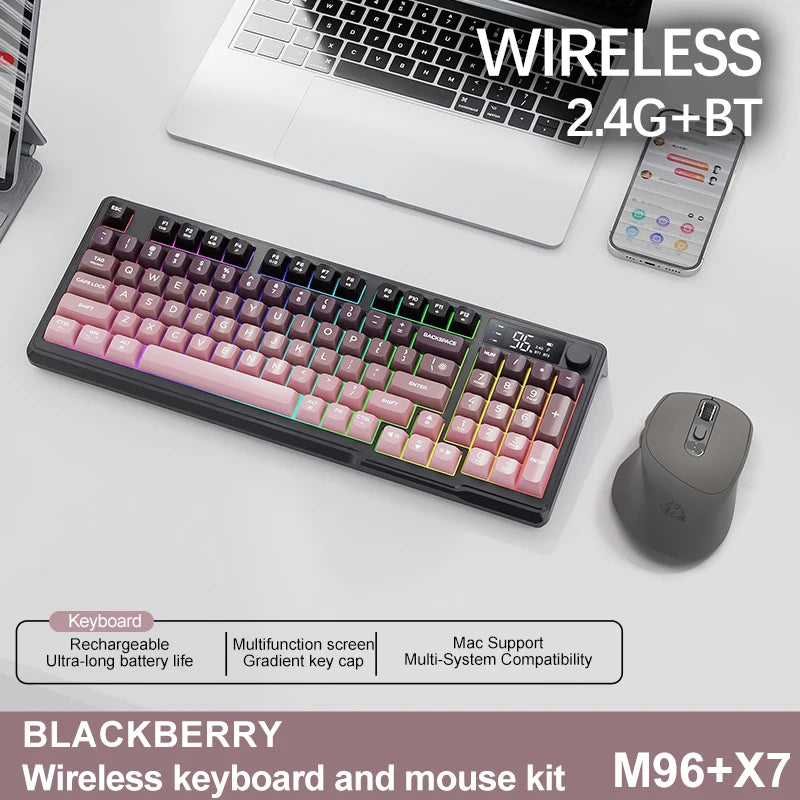 FreeWolf M96 Wireless Keyboard with Screen, Gaming Keyboard Bluetooth Dual-Mode Connection, Multi-Device Linking, Ergonomic