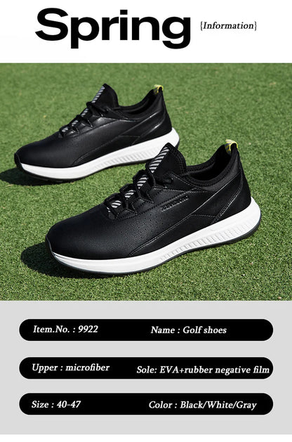 Golf Sports Shoes for Men, Waterproof High-Quality Leather Golf Competition Sports Shoes, Formal Golf Course Training Shoes for Men