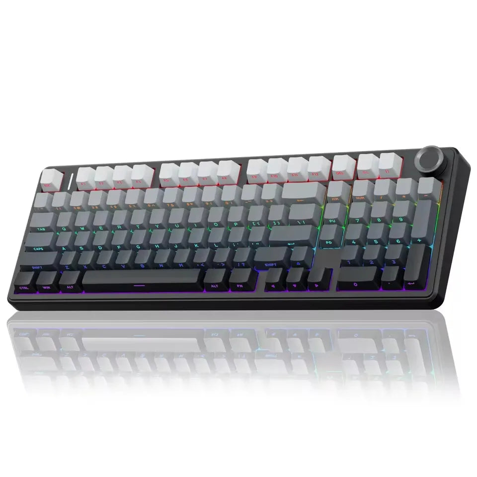 AULA F99PRO Gaming Mechanical Keyboard 99 Key Three Mode Wireless Hot Swappable Gasket Structure Custom Keyboard with Media Knob