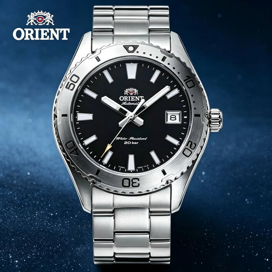 Original Orient Automatic Mechanical Watch 200M Water Resistant Unidirectional Bezel Black Dial Men's Sport Diver Watch