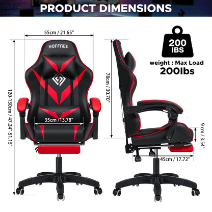 400Lbs Load Gaming Chair with Massage Ergonomic Computer Chair Footrest and Lumbar Support Reclining PC Chair Adjustable Armrest
