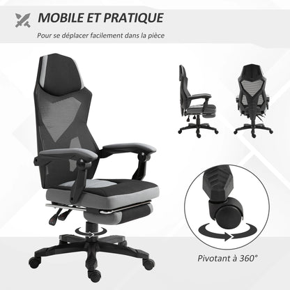 Desk Chair Vinsetto gaming armchair height adjustable back castors pivoting foot fabric mesh rest 58L x 63l x