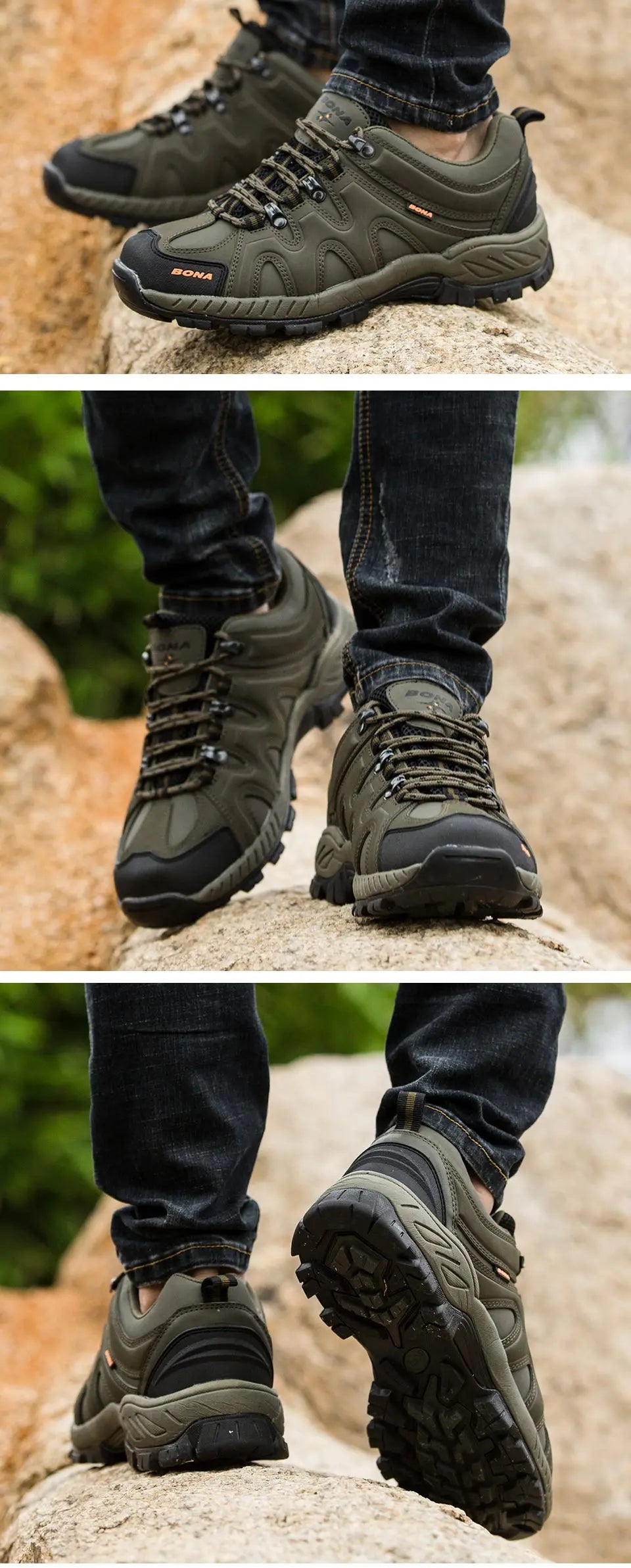 BONA New Arrival Classic Style Men Hiking Shoes Lace Up Men Sport Shoes Outdoor Jogging Trekking Sneakers