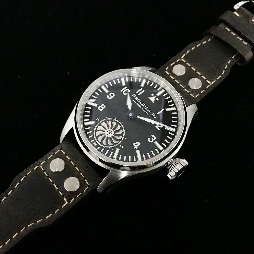 Hruodland 2025 New Men's Mechanical Watch Seagull ST3620 Retro Pilot 43MM BGW-9 Luminous Sapphire Crystal Turbine Watch