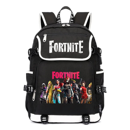 Mochila Fortnite de Grande Capacidade, Saco de Ombro Casual com Porta USB, Unissexo, Estilo Anime, para Estudantes, Nova Mala Escolar Elegante, Presente de Papelaria