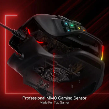 Redragon M811 Aatrox MMO igralna miška, žična RGB gamerska miška s 15 programabilnimi gumbi in ergonomsko naravno zasnovo oprijema