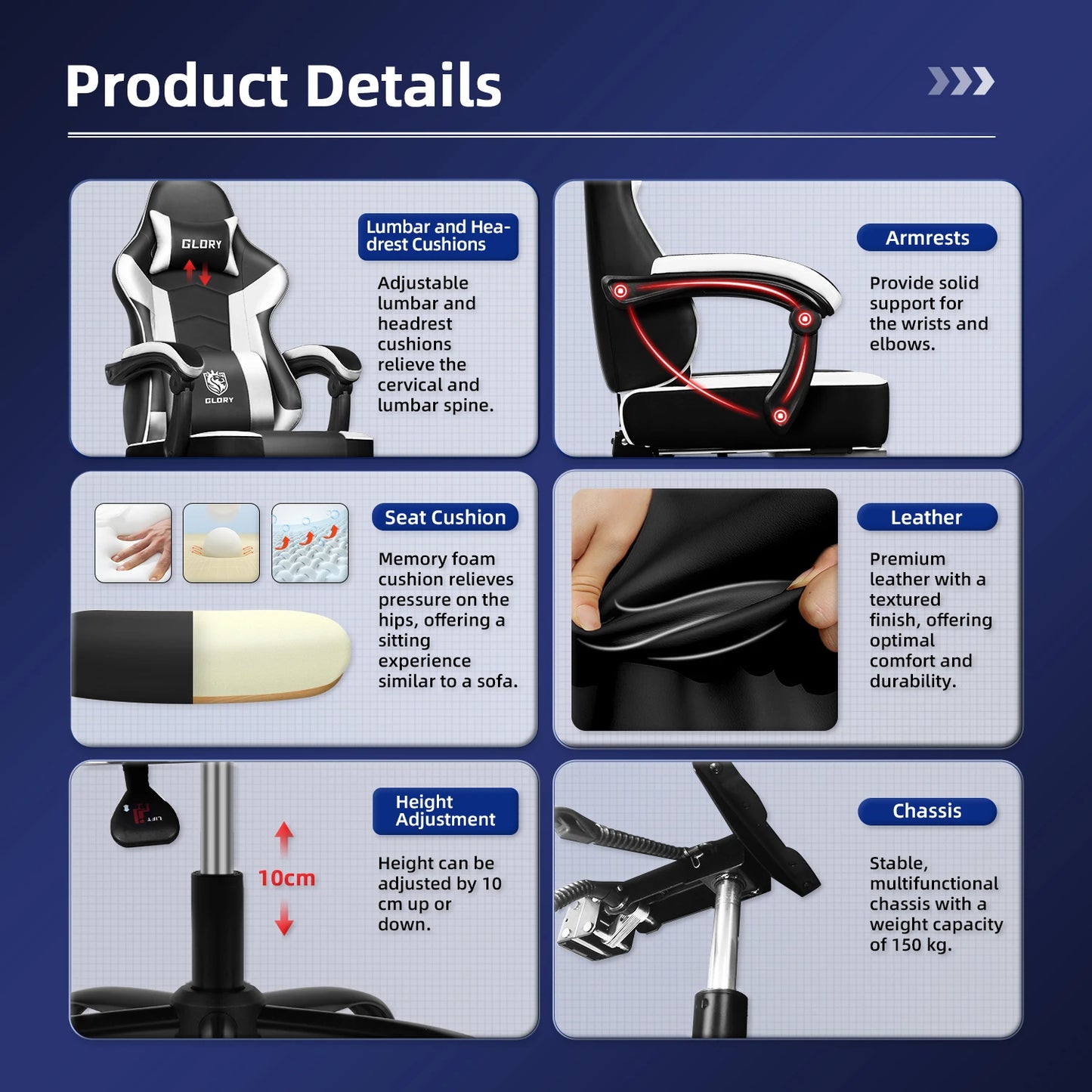 AUTHMIC Gaming Chair Ergonomic Reclining Office Chair with Adjustable Lumbar Support & Headrest High-Back PC Gamer Adults Teen