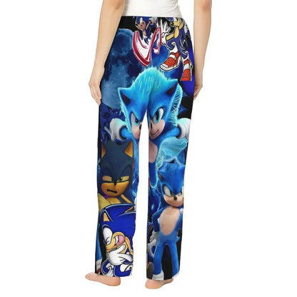 Custom Women Soniced Pajama Pants Printed Hedgehog Game Sleep Sleepwear Bottoms with Pockets