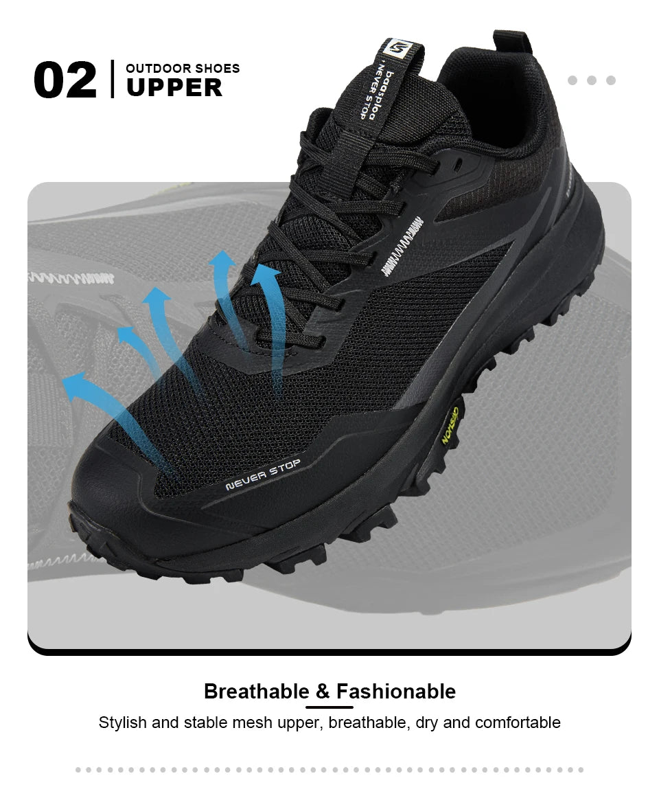 Baasploa Men Hiking Sneakers Outdoor Fashion Lightweight Breathable Shoes Male Casual Anti-Skid Wear-Resistant Climbing Shoes