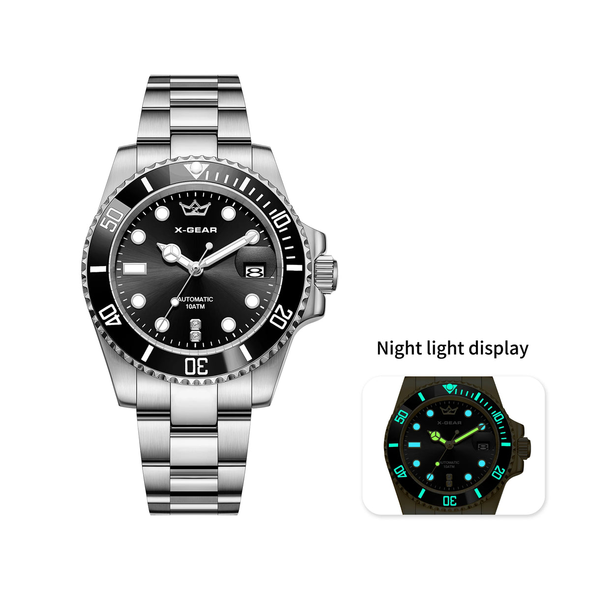 Water Ghost Luminous Dive Watch with Ceramic Bezel Waterproof Automatic Mechanical Movement Stainless Steel Watch Strap