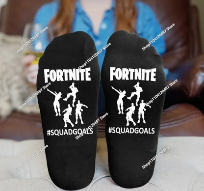 FORTNITE Sportsocken Sommer Schwarz Weiß Atmungsaktive Low-Cut-Socken No-Show Baumwolle Weiche Sport- und Freizeitsocken Kurz
