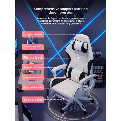 Sedia e-sport da uomo confortevole per sessioni prolungate, sedia da computer reclinabile per il relax, schienale