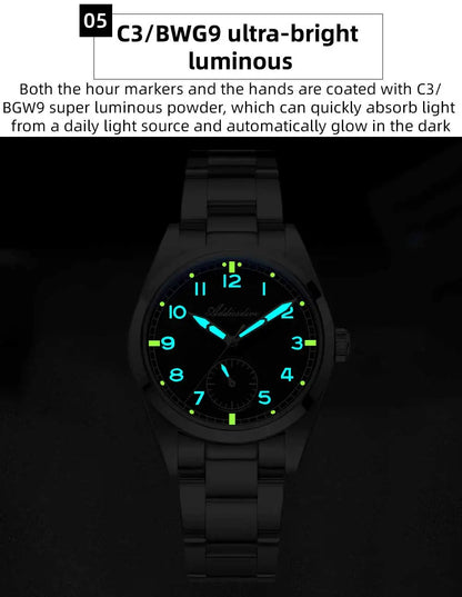 Orologio da uomo ADDIESDIVE 36mm al quarzo VH60, luminoso BGW9, vetro bombato, impermeabile 10Bar, in acciaio inossidabile