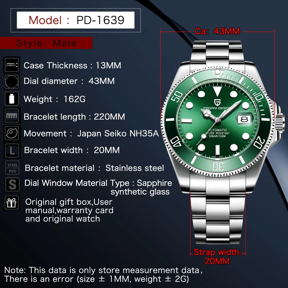 PAGANI DESIGN 2026 New Men's Watches Top Luxury Gold Automatic Mechanical Wrist Watch Men Stainless Steel Waterproof Men Watch