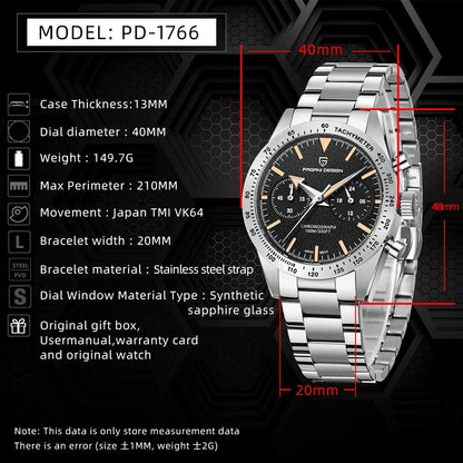 2026 New PAGANI DESIGN Retro Men's Watches Moon Quartz Watch For Men Speed Sports Chronograph AR Sapphire VK64 Clock