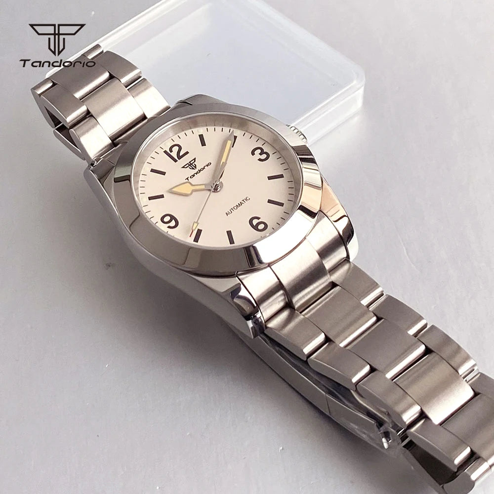 Tandorio Mechanical Automatic 36mm/39mm Explorer Style Watch Sapphire Glass Miyota 8215 or PT5000 Men's Wristwatch Glide Clasp