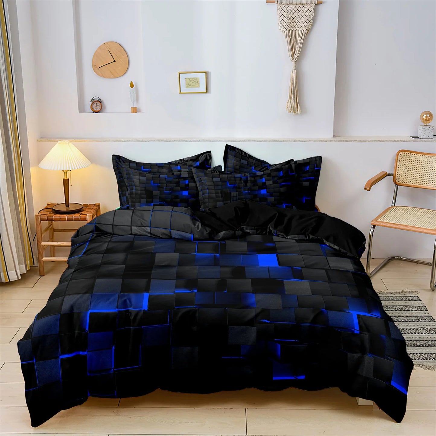 3pcs Luxurious Geometric Grid Plaid Print Soft Comfortable Duvet Cover Bedding Set Included 1*Duvet Cover & 2*Pillowcases