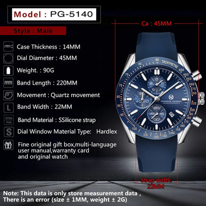 PAGANI DESIGN 45MM 2026 Men Quartz Watches 30M Waterproof Luxury Business Stainless Steel Relogio Masculino 5140