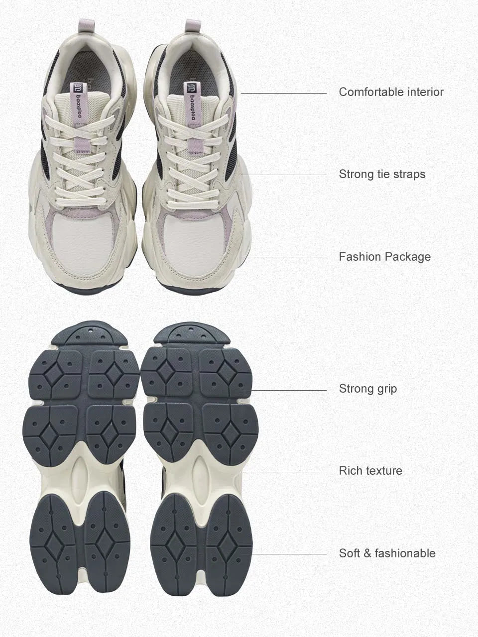 Baasploa Women's Walking Shoes Lightweight Mesh Breathable Sport Shoes Comfortable Soft Leather Casual Sneakers