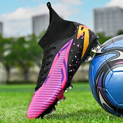 Nouvelles chaussures de football pour hommes, antidérapantes, pour futsal, à haute cheville, pour intérieur et extérieur, chaussures de sport de haute qualité, bottes de football ultralégères antidérapantes