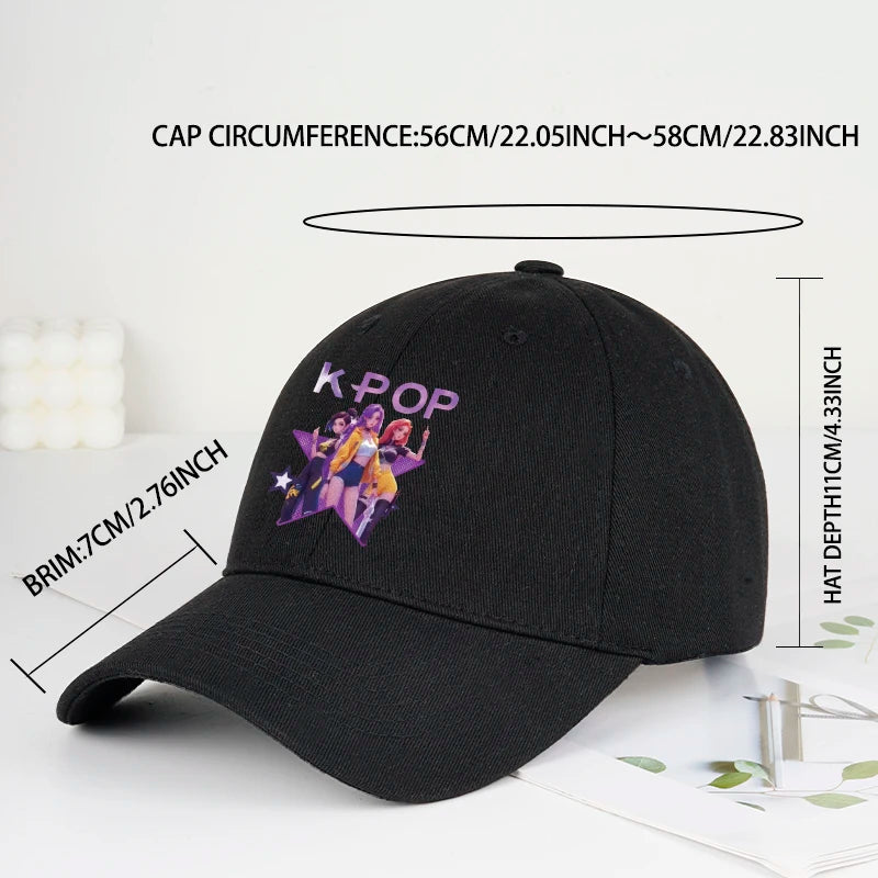 Boné de Baseball K-POP com Aba Curva Suave e Estampa de Grupo Feminino Cartoon - Unissexo, Casual, Retro e Ajustável - Chapéu de Sol Y2K