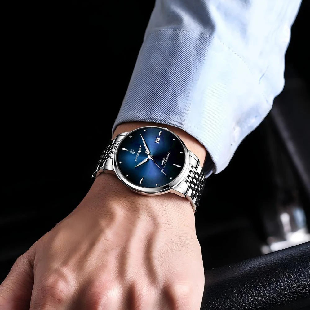 Ceas de mână pentru bărbați POEDAGAR Business Quartz, oțel inoxidabil, rezistent la apă, dată luminoasă, ceas de mână de lux casual pentru bărbați