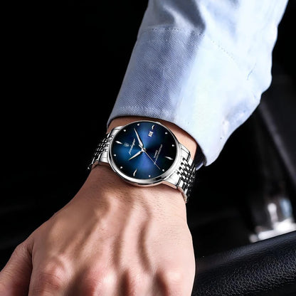 Ceas de mână pentru bărbați POEDAGAR Business Quartz, oțel inoxidabil, rezistent la apă, dată luminoasă, ceas de mână de lux casual pentru bărbați