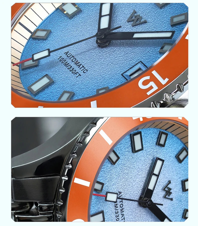 WM Watch Automatic Mechanical Diver Watches Men Sparkle Grain Gradient Dial Ceramic Bezel NH35 AR Coated Welly Merck Watch WM212
