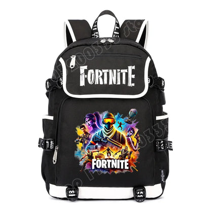 Mochila Fortnite de Grande Capacidade, Saco de Ombro Casual com Porta USB, Unissexo, Estilo Anime, para Estudantes, Nova Mala Escolar Elegante, Presente de Papelaria