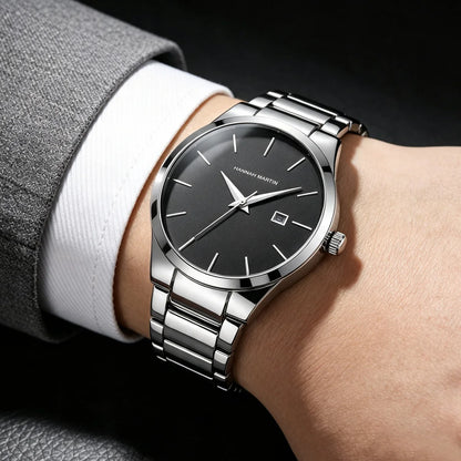 Ceas pentru bărbați Hannah Martin, carcasă din oțel inoxidabil, mecanism cu cuarț, cadran de 41 mm, stil profesional, cu afișaj calendar (imitație)