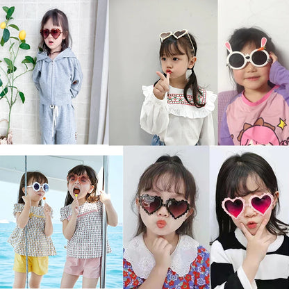 New Kids Cartoon Heart Sunflower Fruit Rabbit Ears Sunglasses Girls Boy Children Outdoor Round Polarized UV400 Sun Glasses